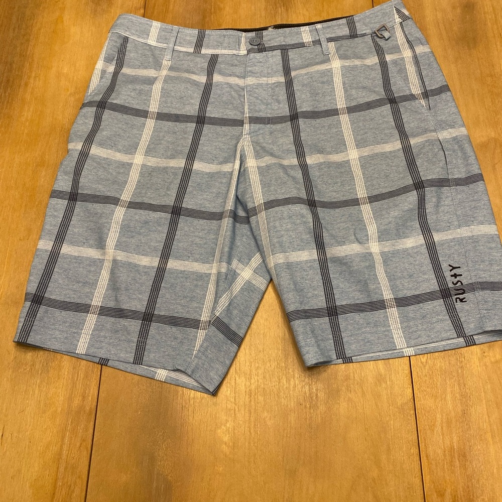 Rusty Men's Light Blue and Gray Plaid Shorts